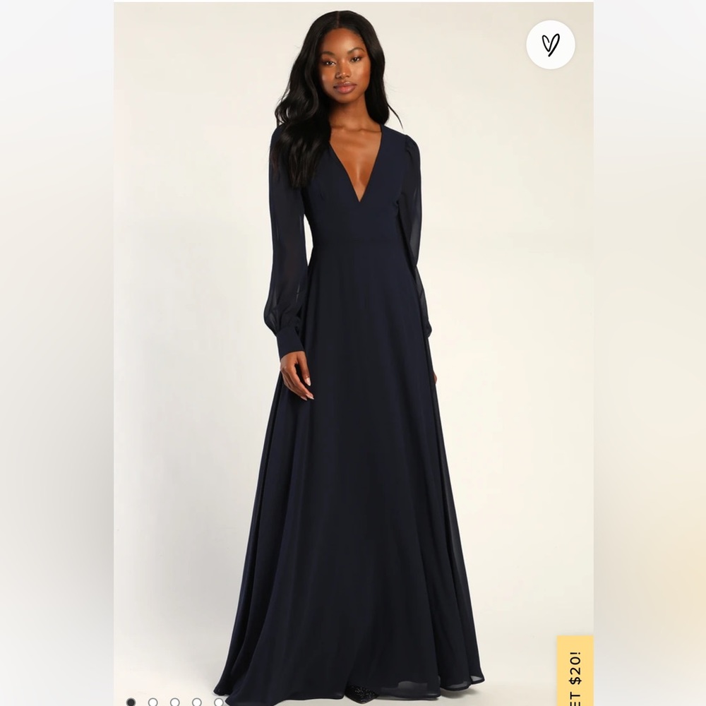 Lulu's Midnight Blue Long Sleeve Gown